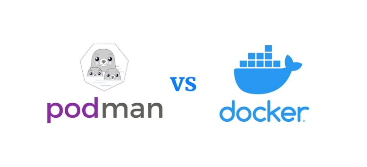Podman vs Docker logos