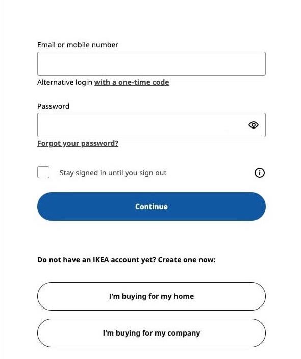 Ikea's login page