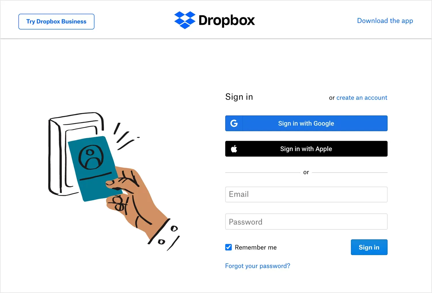 DropoBox's login page