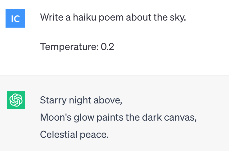 ChatGPT low temperature prompt asking to write a poem