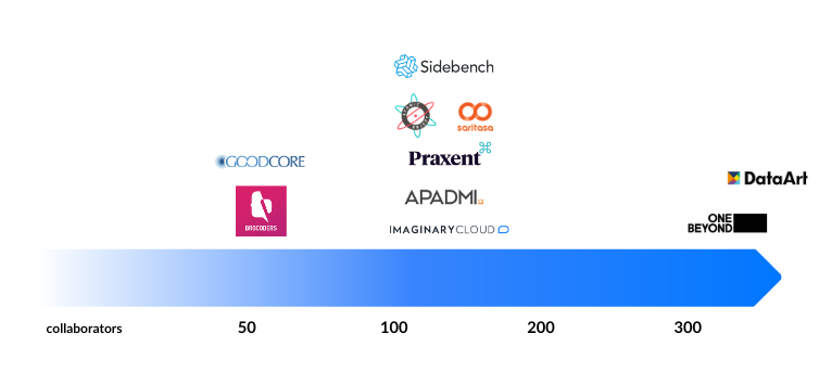 Comparison between fintech software development companies' team size.