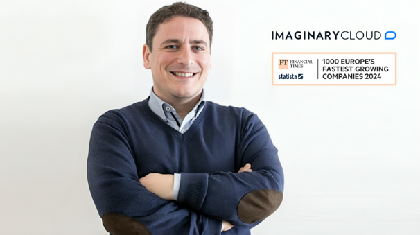 Picture of Tiago Franco, the CEO of Imaginary Cloud, and a logo of Financial Times 1000 Europe's Fastest Growing Companies 2024.