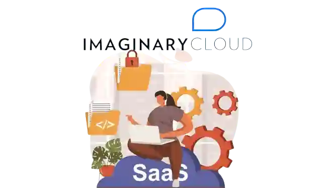 Illustration of a woman working and an Imaginary Cloud logo.