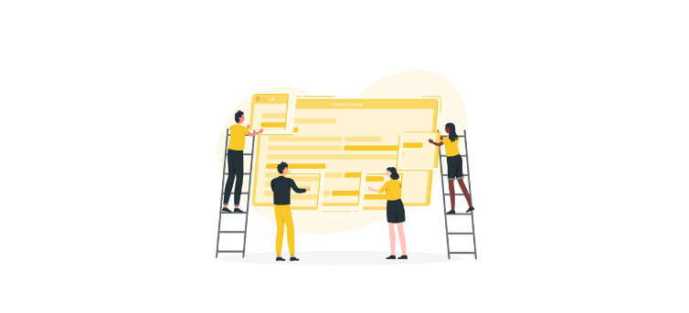 Illustration of people building a website like it's a jigsaw