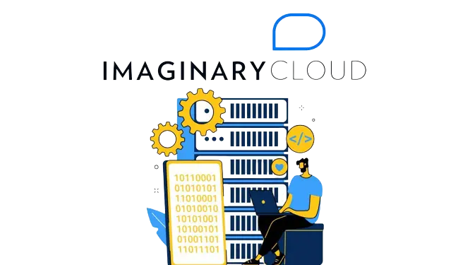Illustration of a man working and an Imaginary Cloud logo.