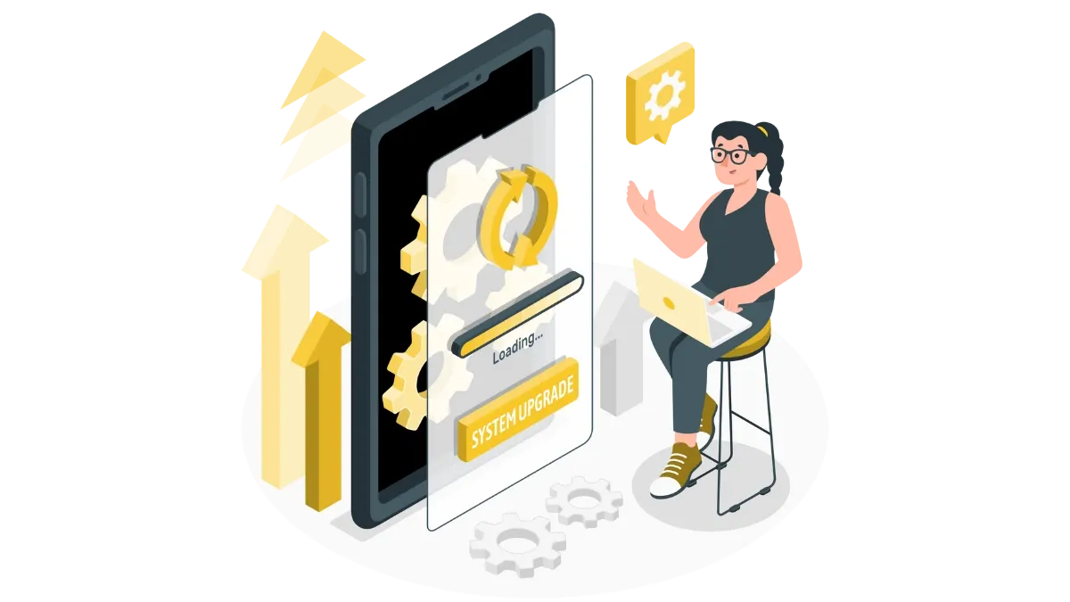 Illustration of a woman working on single page applications.